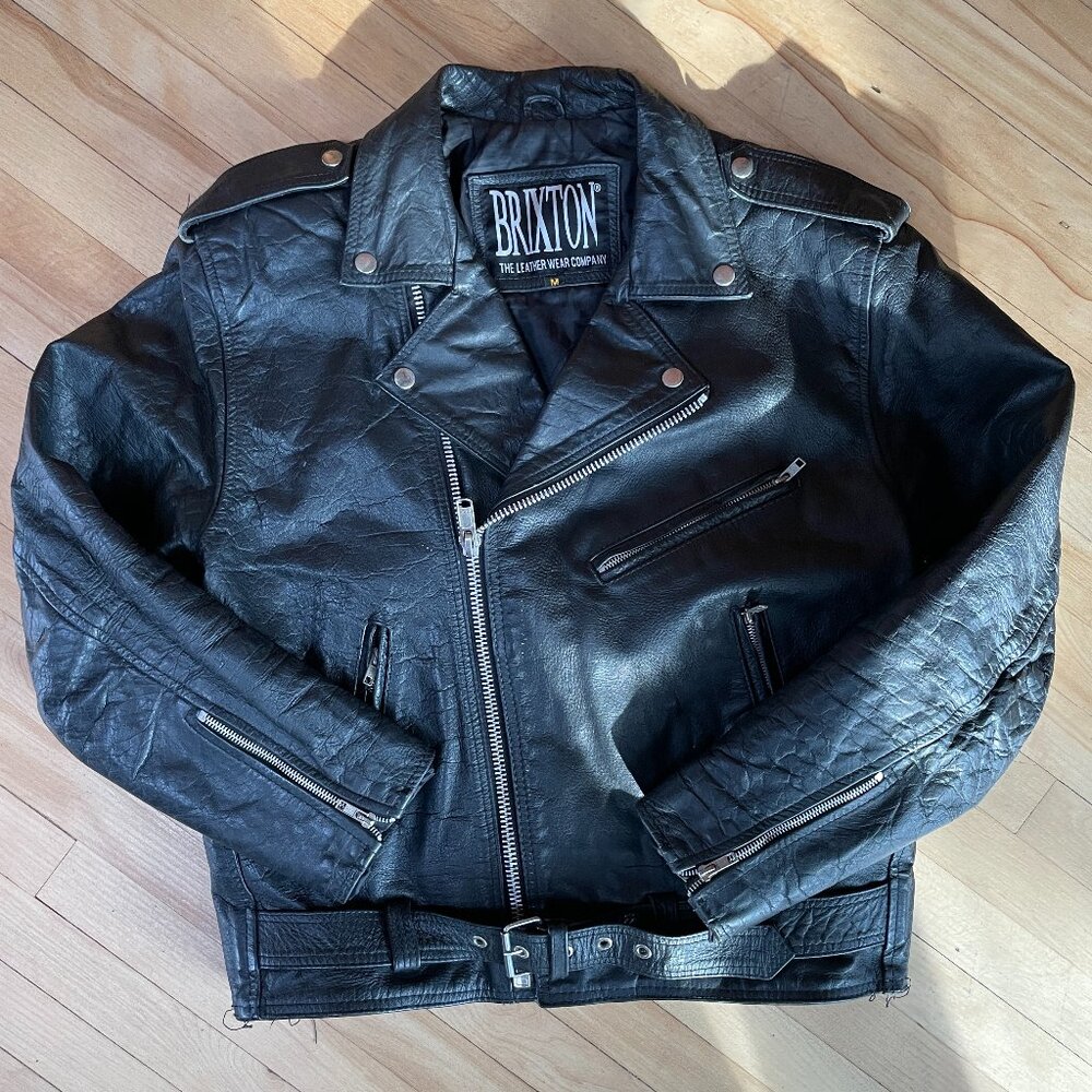 Vintage leather motorcycle jacket Brixton medium black